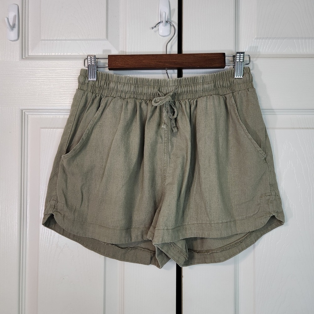 Charlotte Russe Olive Green Linen Blend Drawstring Shorts XL Coastal Beach Earth
